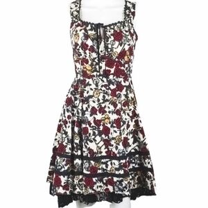 Hot Topic Steampunk Pin Up Fit & Flare Rose & Gear Print Corset Dress Size Small
